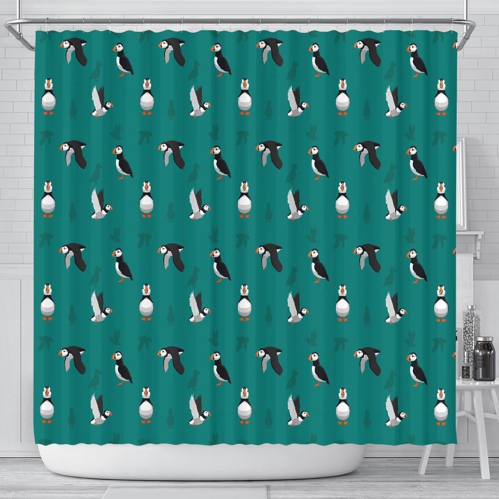 Puffin Pattern Print Bathroom Shower Curtain-grizzshop