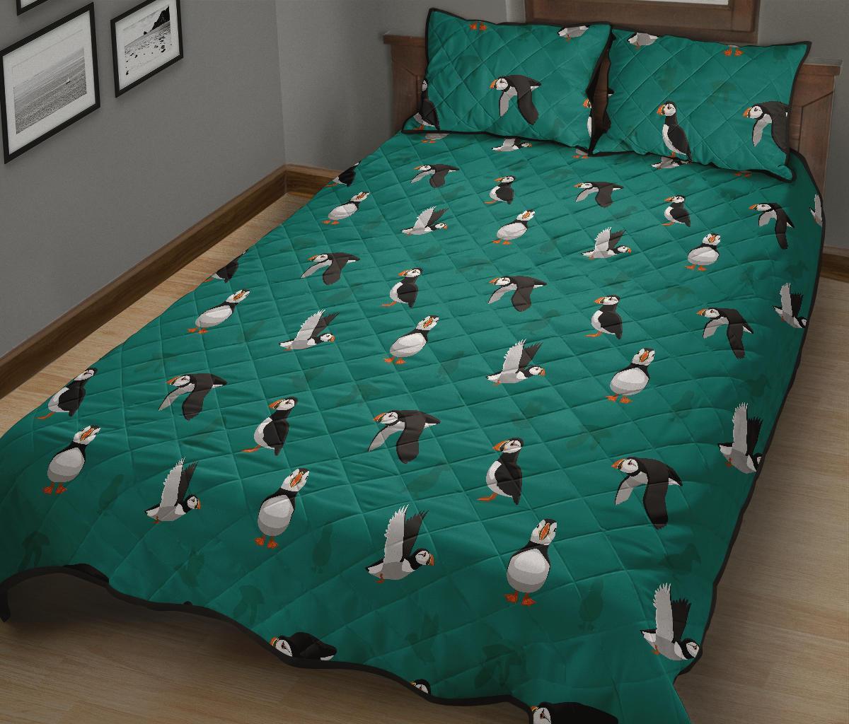 Puffin Pattern Print Bed Set Quilt-grizzshop