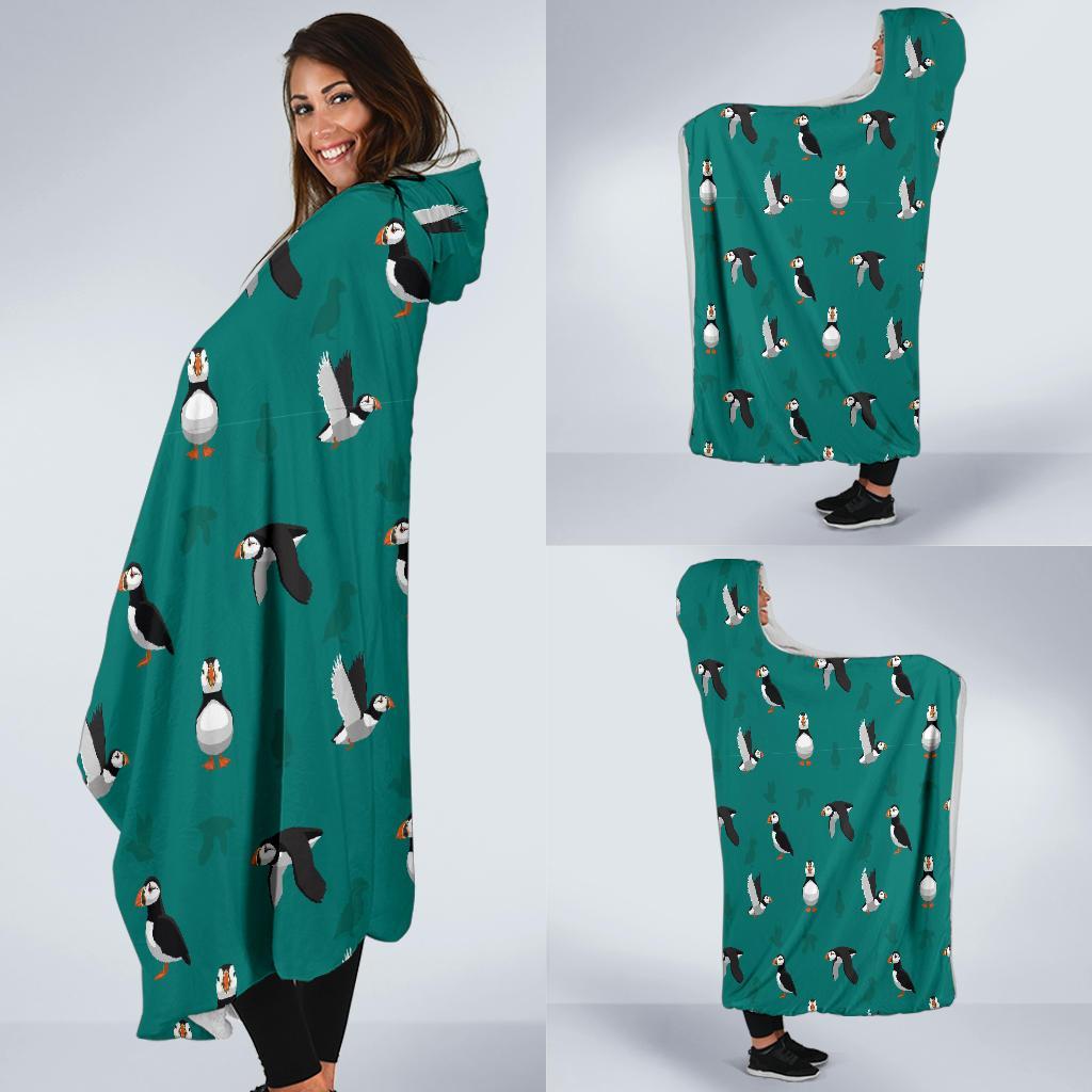 Puffin Pattern Print Hooded Blanket-grizzshop