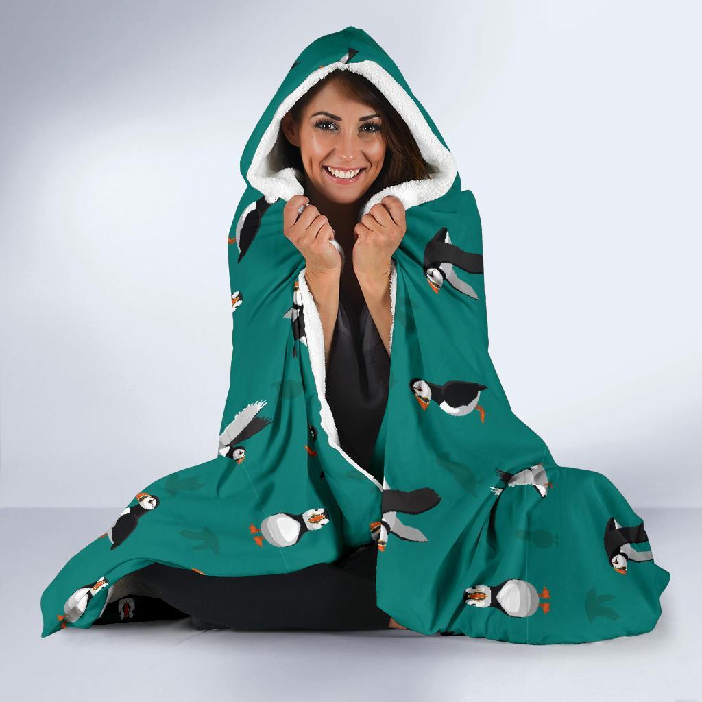 Puffin Pattern Print Hooded Blanket-grizzshop