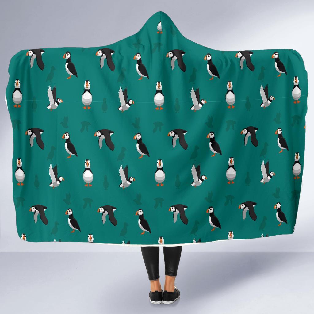Puffin Pattern Print Hooded Blanket-grizzshop