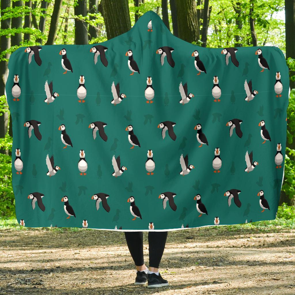 Puffin Pattern Print Hooded Blanket-grizzshop