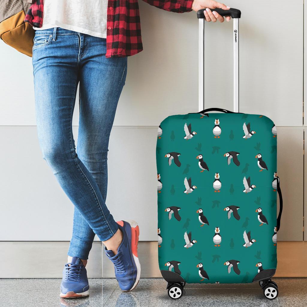 Puffin Pattern Print Luggage Cover Protector-grizzshop