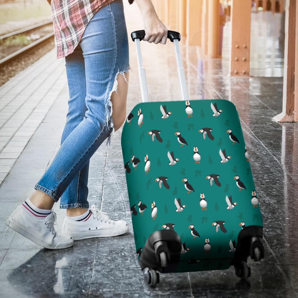 Puffin Pattern Print Luggage Cover Protector-grizzshop