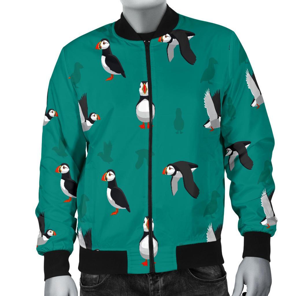 Puffin Pattern Print Men's Bomber Jacket-grizzshop