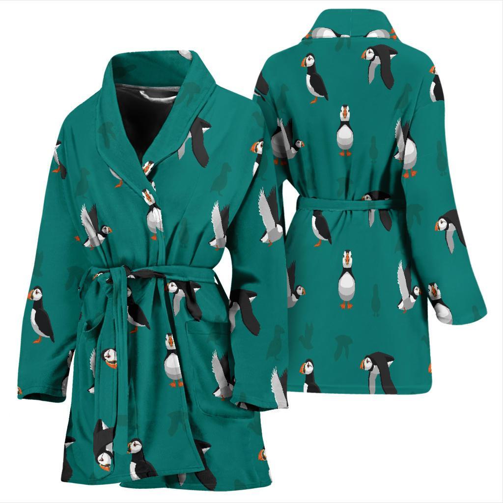 Puffin Pattern Print Women Long Robe-grizzshop