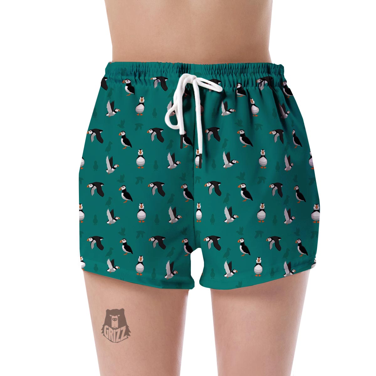 Puffin Pattern Print Women's Shorts-grizzshop