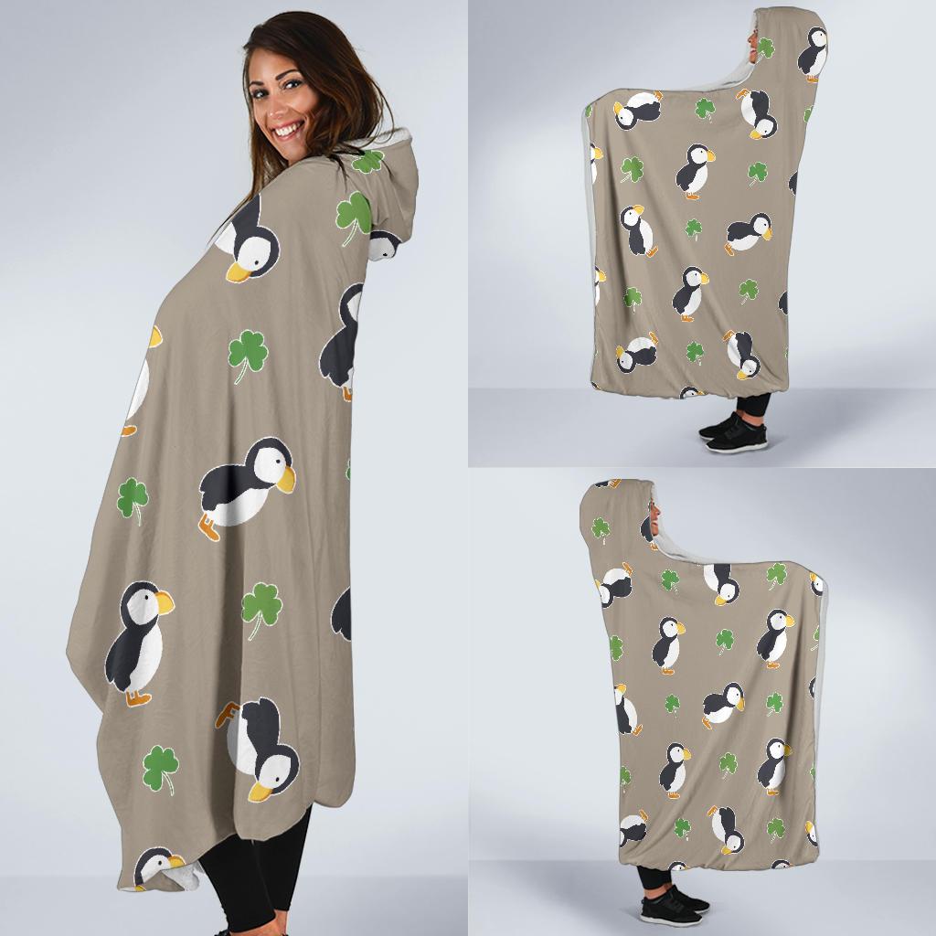 Puffin Print Pattern Hooded Blanket-grizzshop