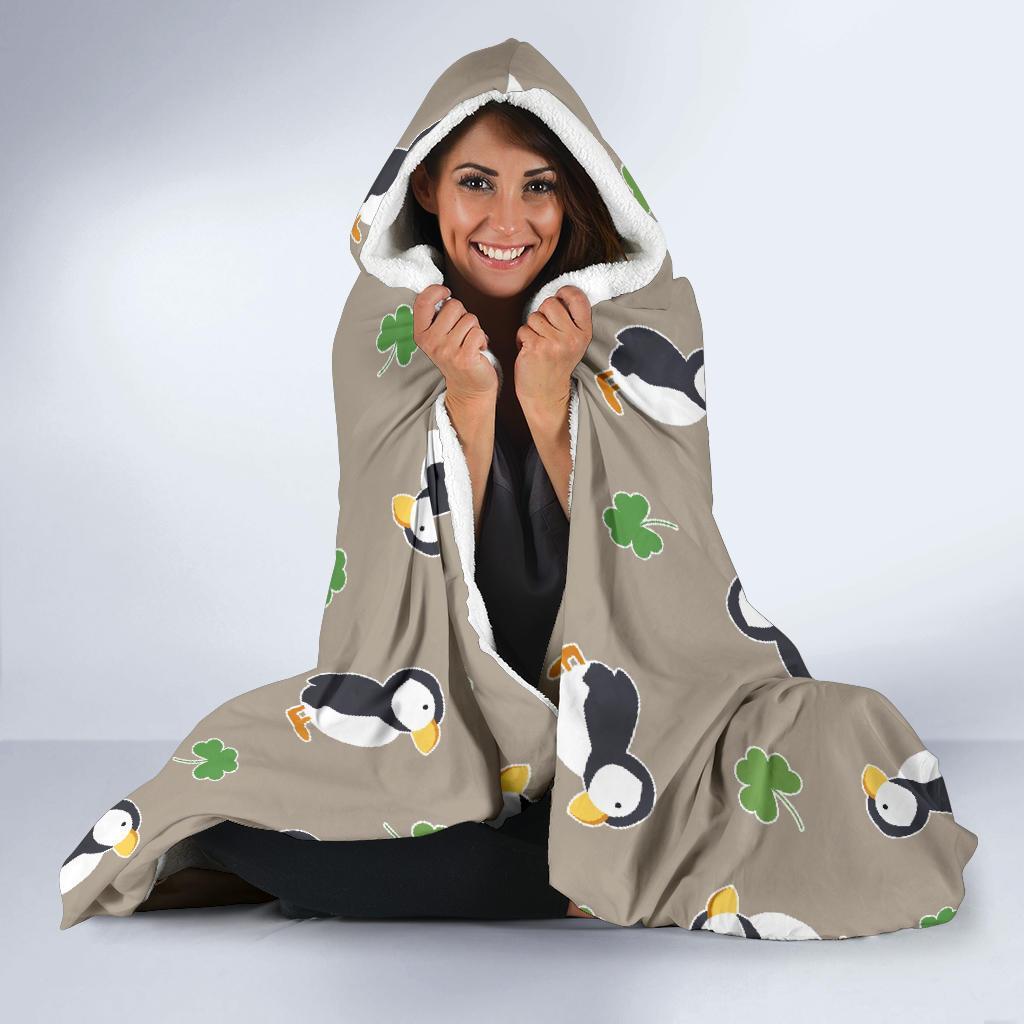 Puffin Print Pattern Hooded Blanket-grizzshop