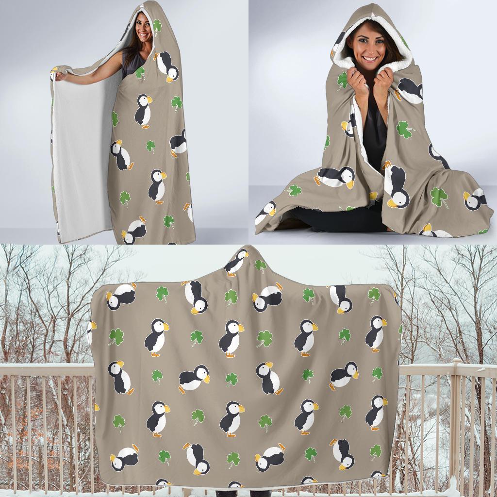 Puffin Print Pattern Hooded Blanket-grizzshop