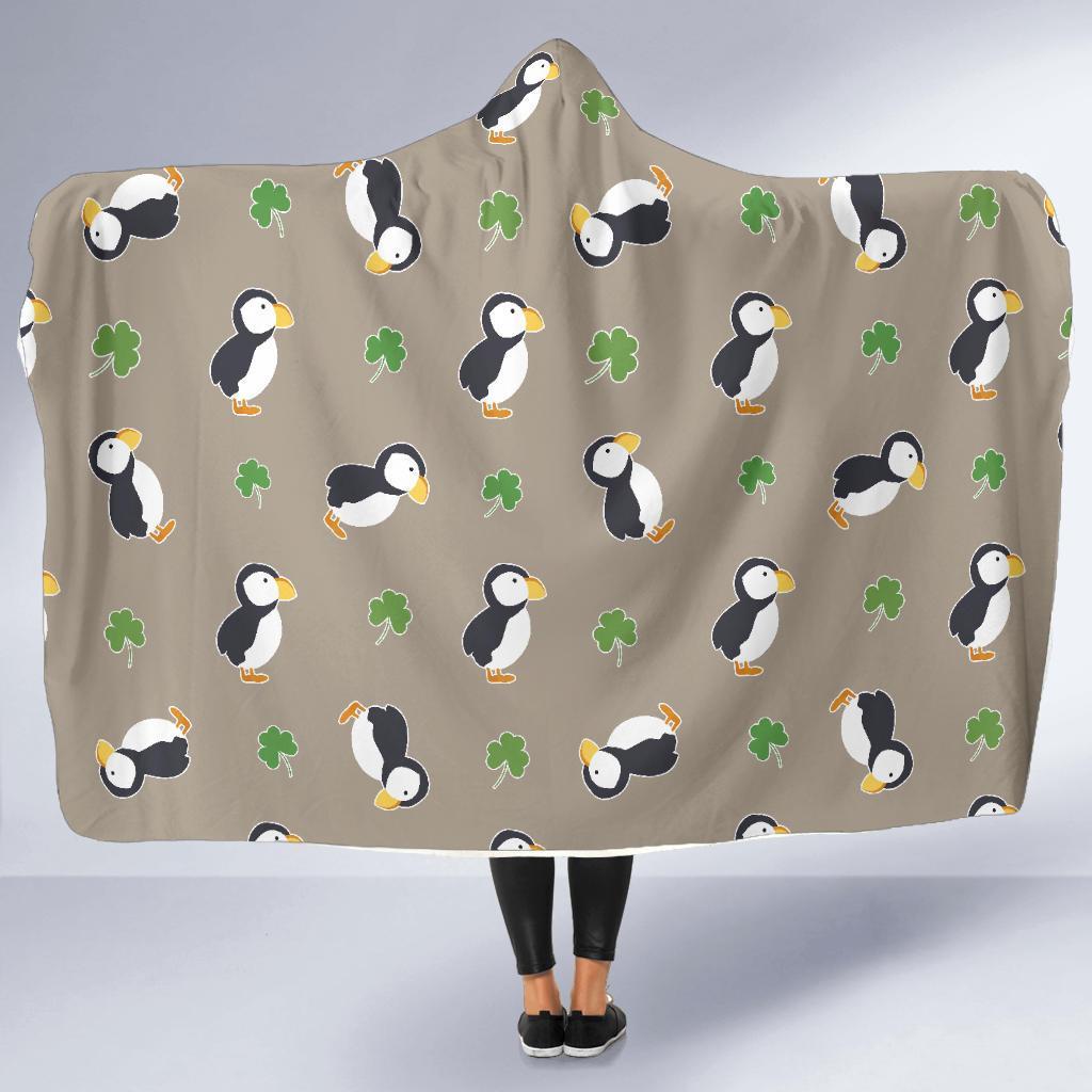 Puffin Print Pattern Hooded Blanket-grizzshop