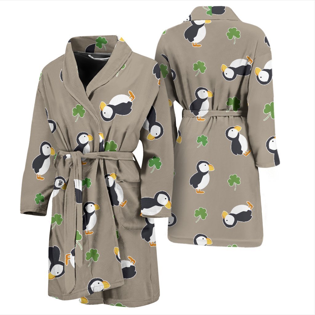 Puffin Print Pattern Men Long Robe-grizzshop