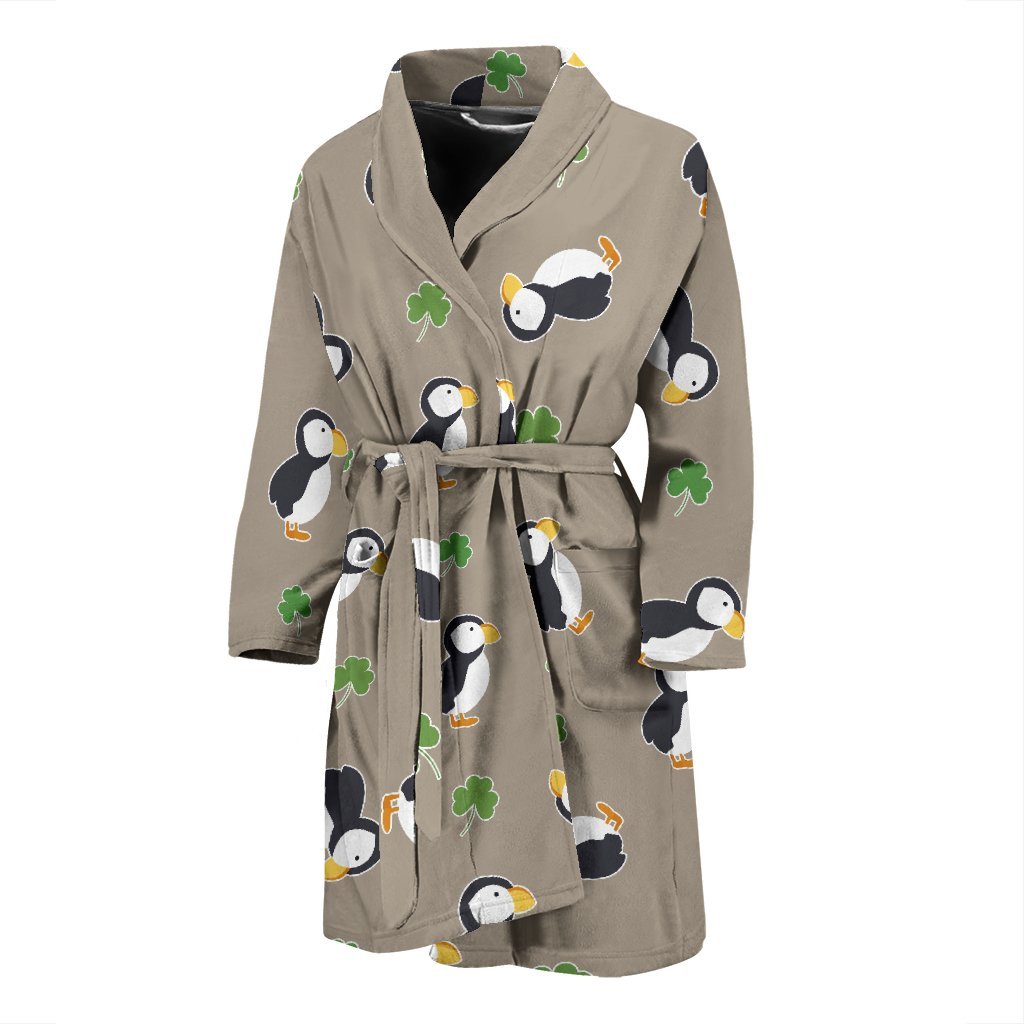 Puffin Print Pattern Men Long Robe-grizzshop