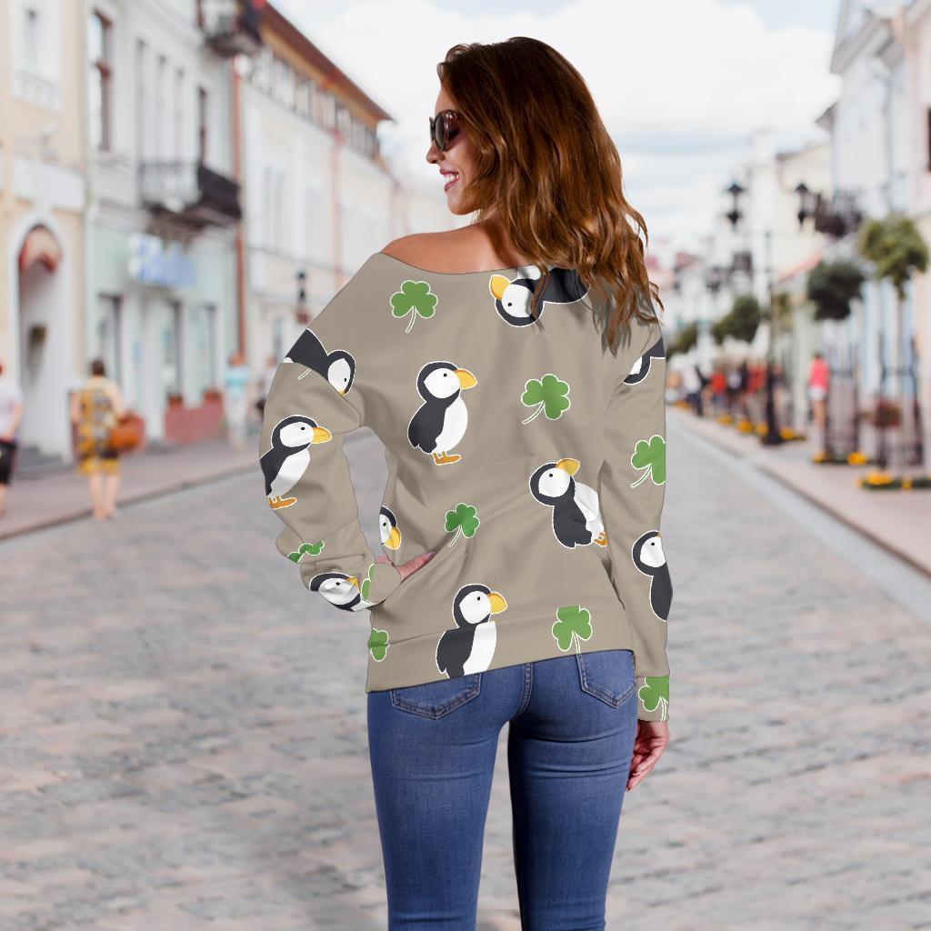 Puffin Print Pattern Women Off Shoulder Sweatshirt-grizzshop