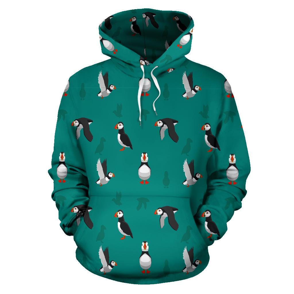 Puffin Pattern Print Men Women Pullover Hoodie-grizzshop