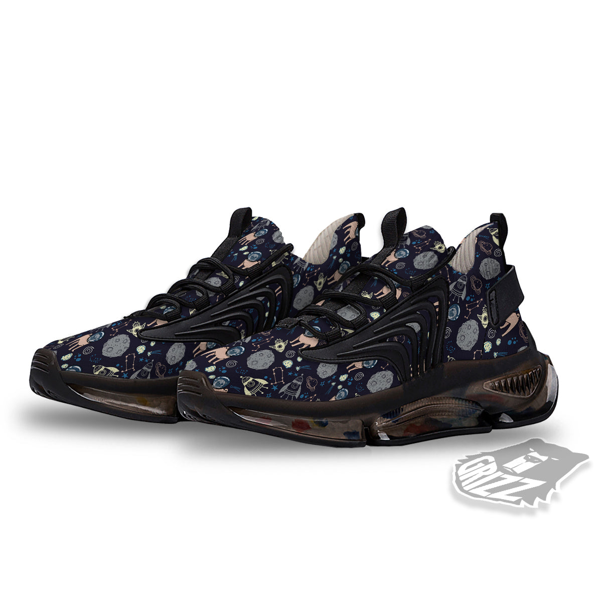 Pug And Astronaut In The Space Print Pattern Black Gym Shoes-grizzshop
