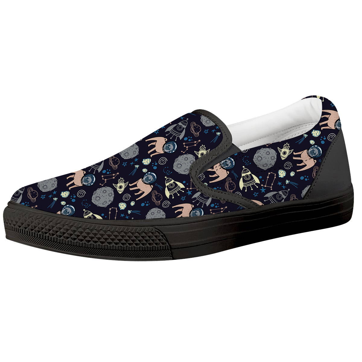 Pug And Astronaut In The Space Print Pattern Black Slip On Shoes-grizzshop