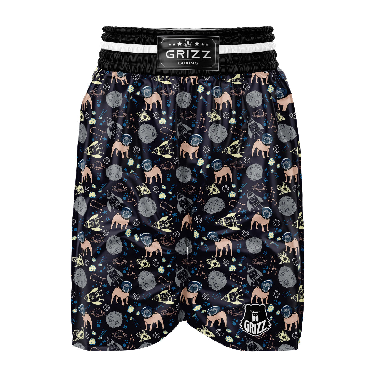 Pug And Astronaut In The Space Print Pattern Boxing Shorts-grizzshop