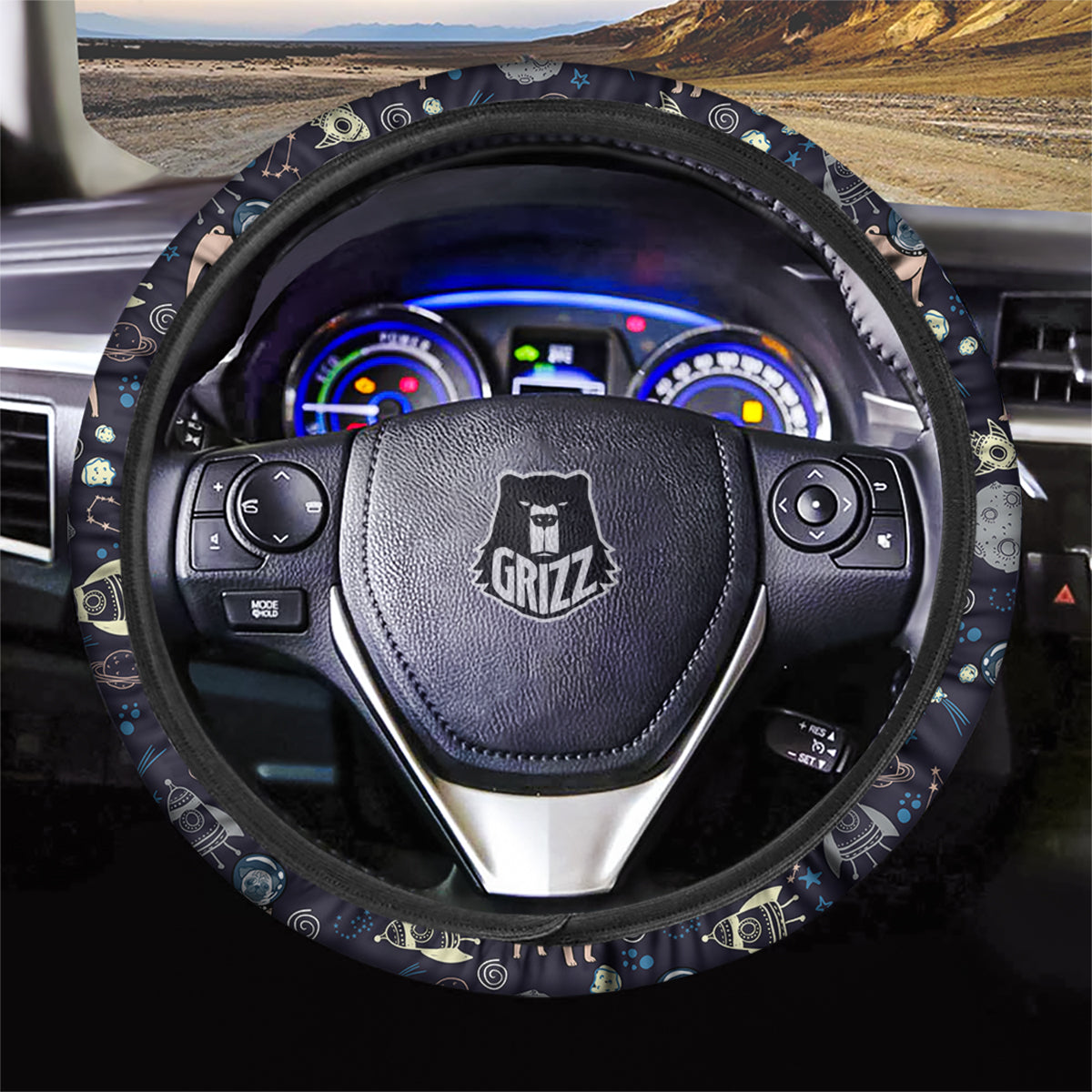 Pug And Astronaut In The Space Print Pattern Car Steering Wheel Cover-grizzshop