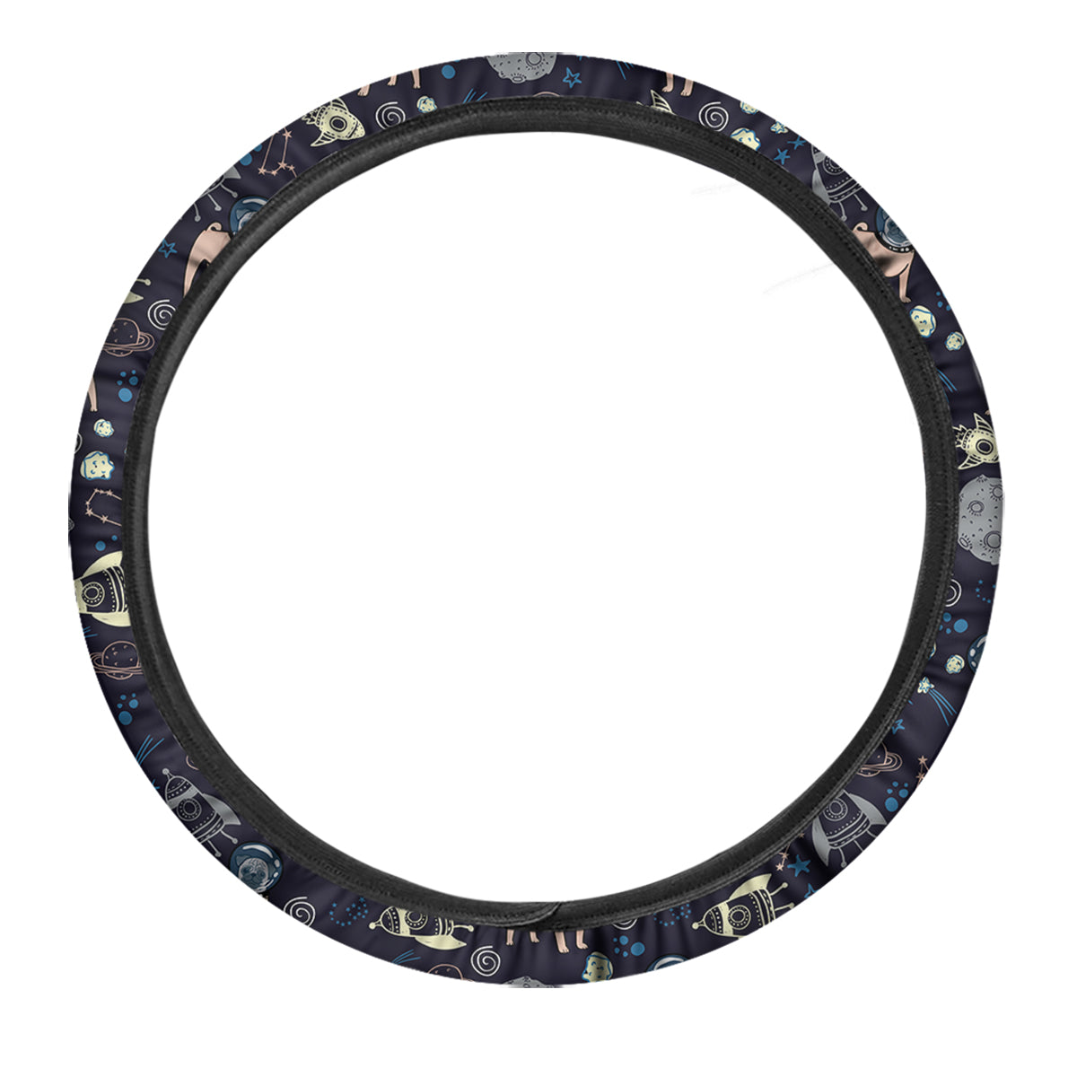 Pug And Astronaut In The Space Print Pattern Car Steering Wheel Cover-grizzshop