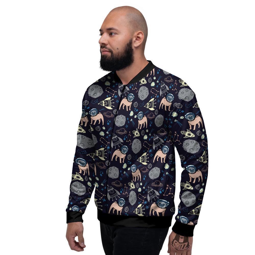 Pug And Astronaut In The Space Print Pattern Men's Bomber Jacket-grizzshop