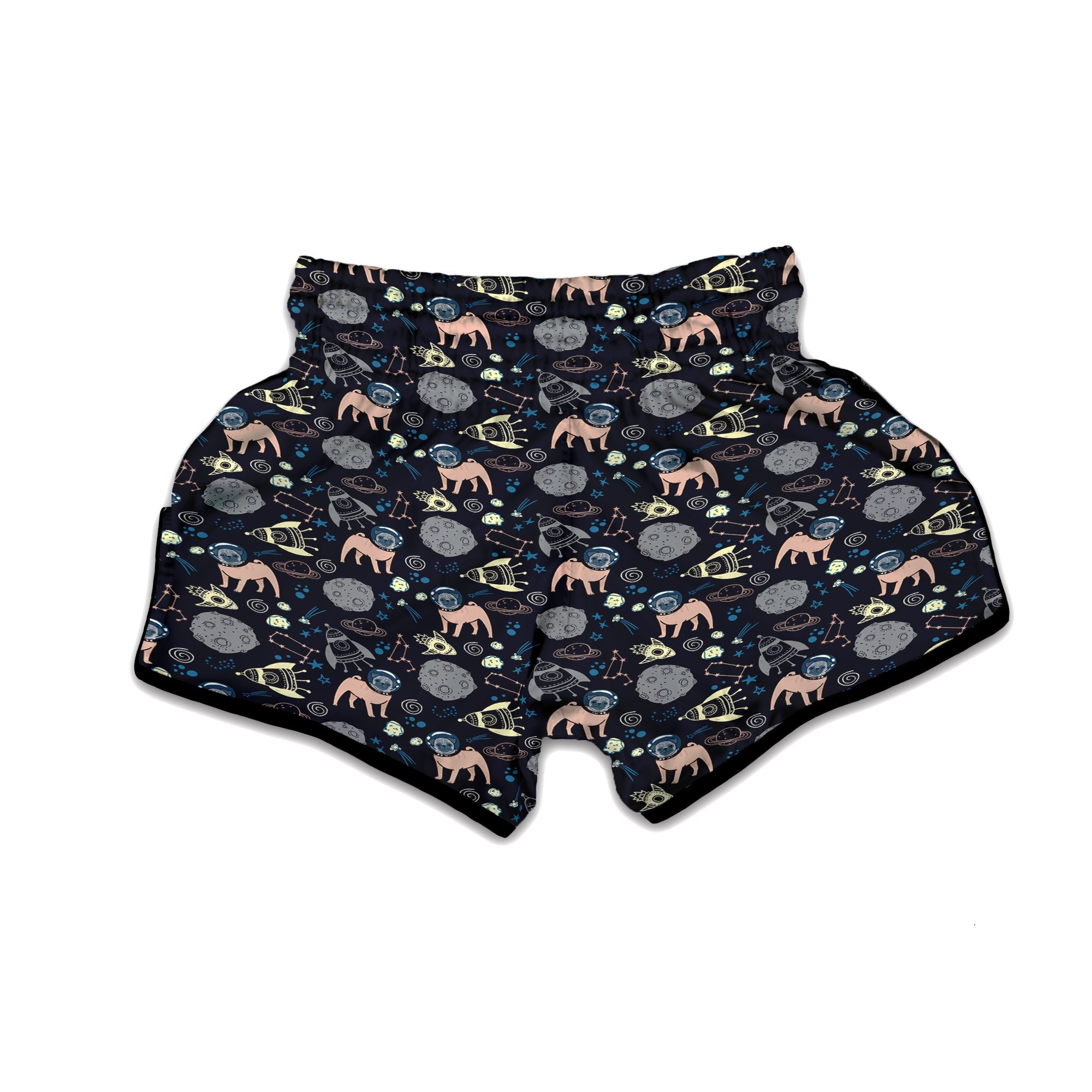 Pug And Astronaut In The Space Print Pattern Muay Thai Boxing Shorts-grizzshop