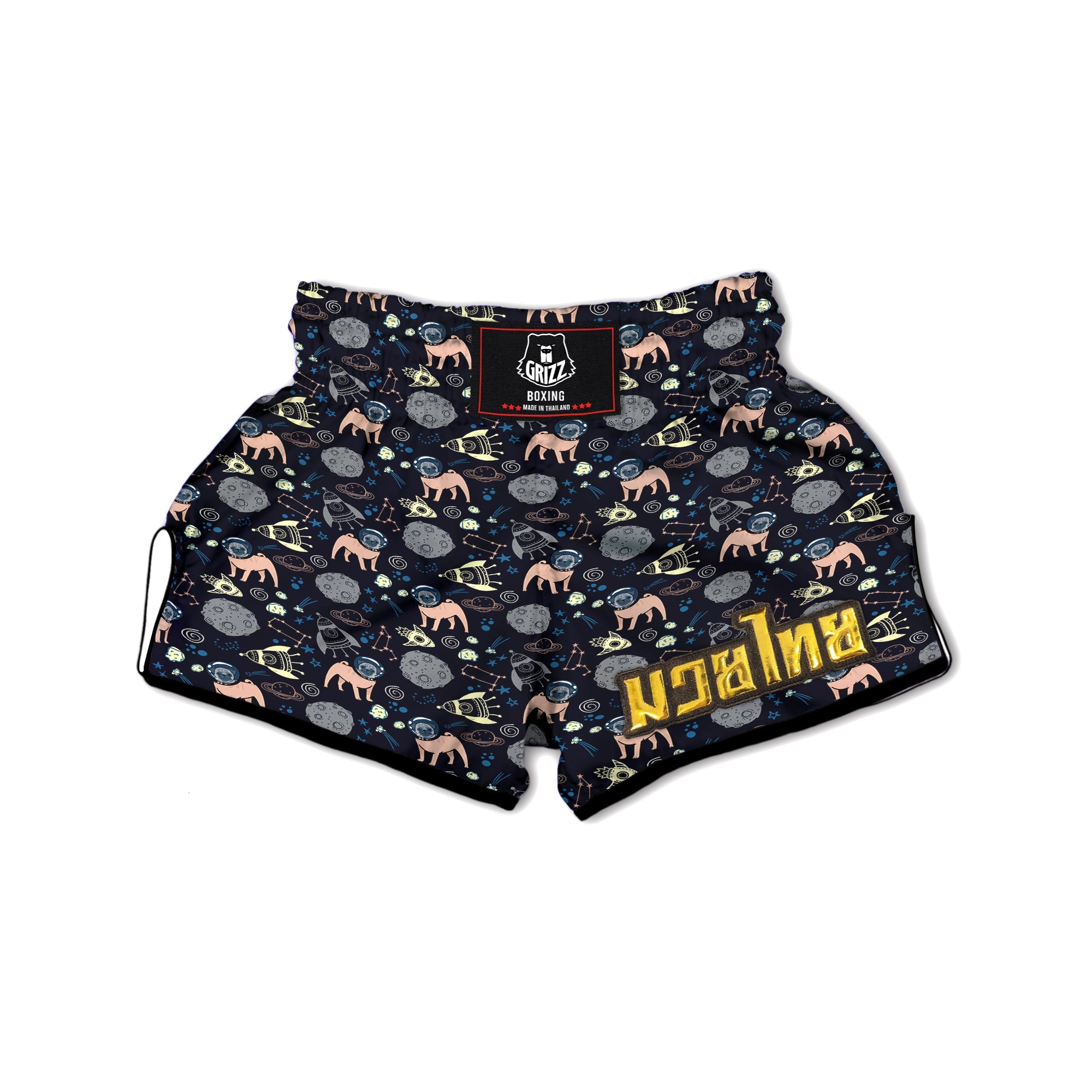 Pug And Astronaut In The Space Print Pattern Muay Thai Boxing Shorts-grizzshop