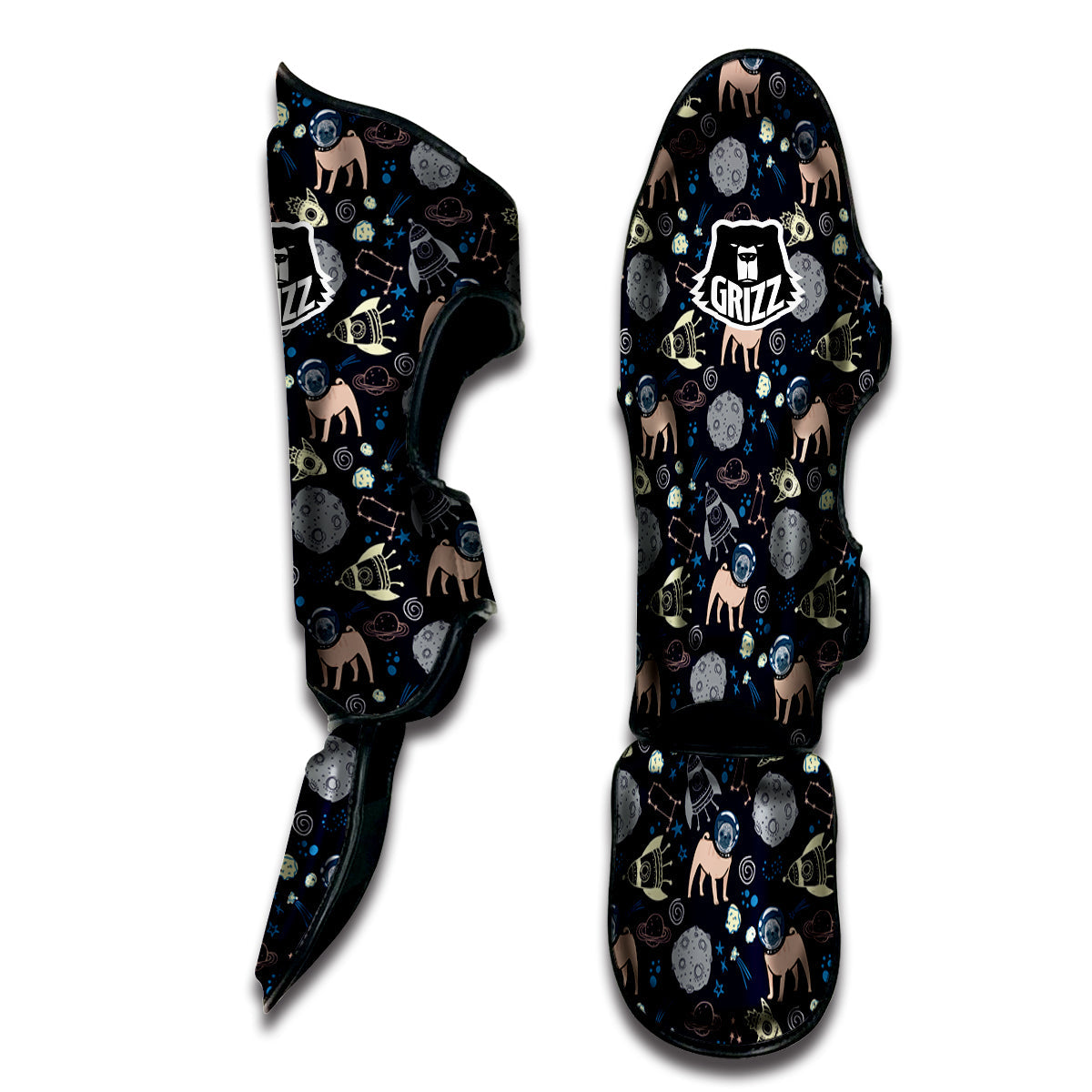 Pug And Astronaut In The Space Print Pattern Muay Thai Shin Guards-grizzshop