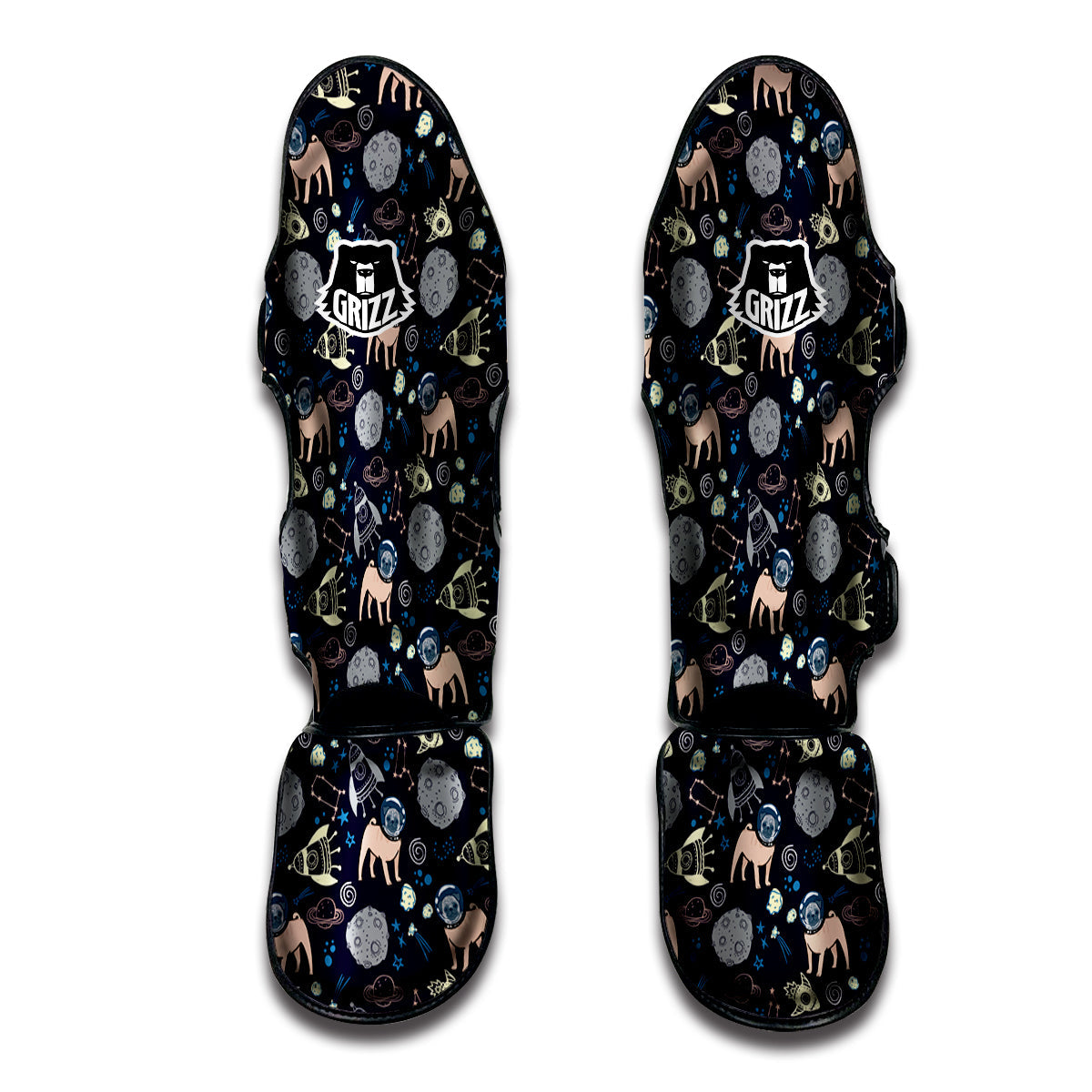 Pug And Astronaut In The Space Print Pattern Muay Thai Shin Guards-grizzshop