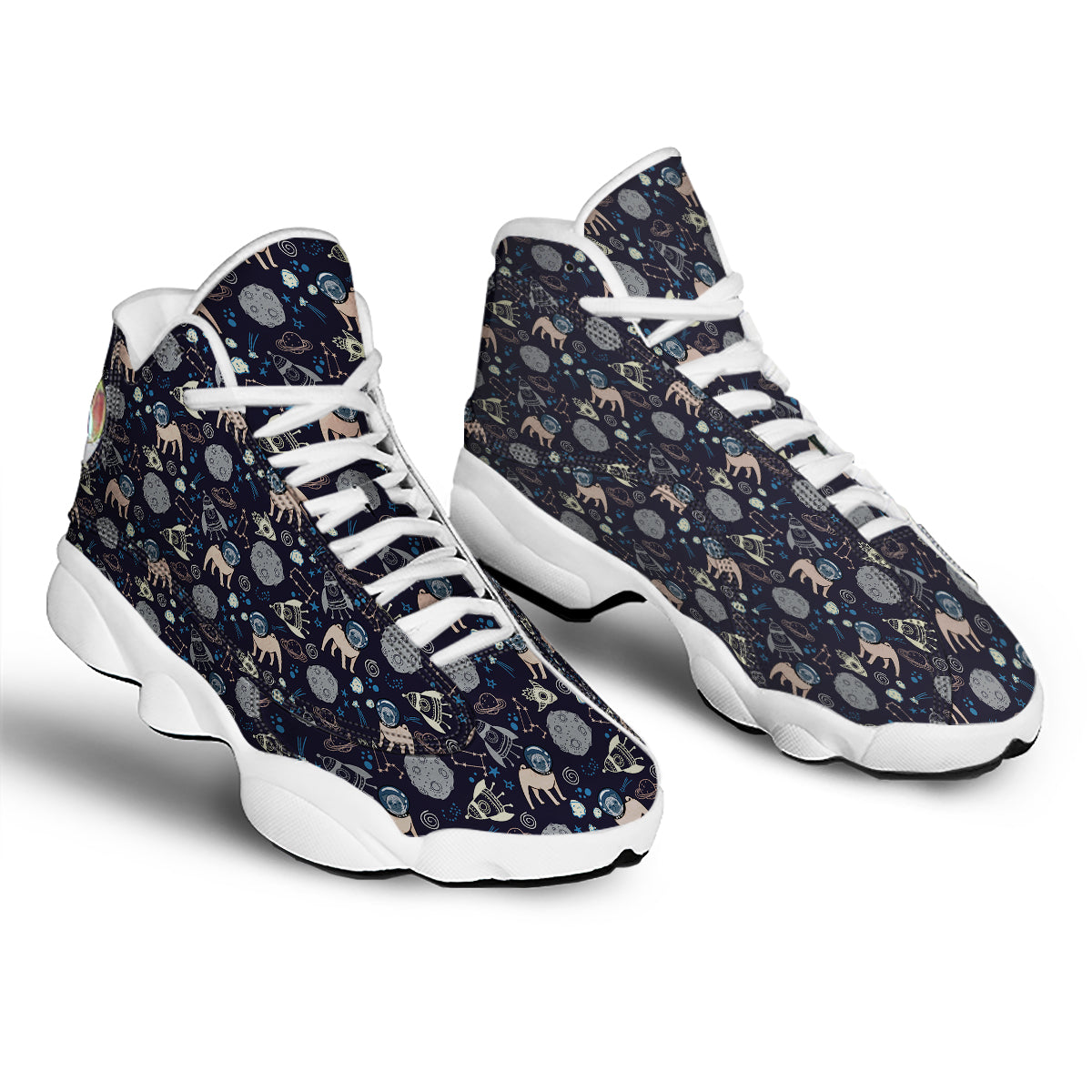 Pug And Astronaut In The Space Print Pattern White Basketball Shoes-grizzshop