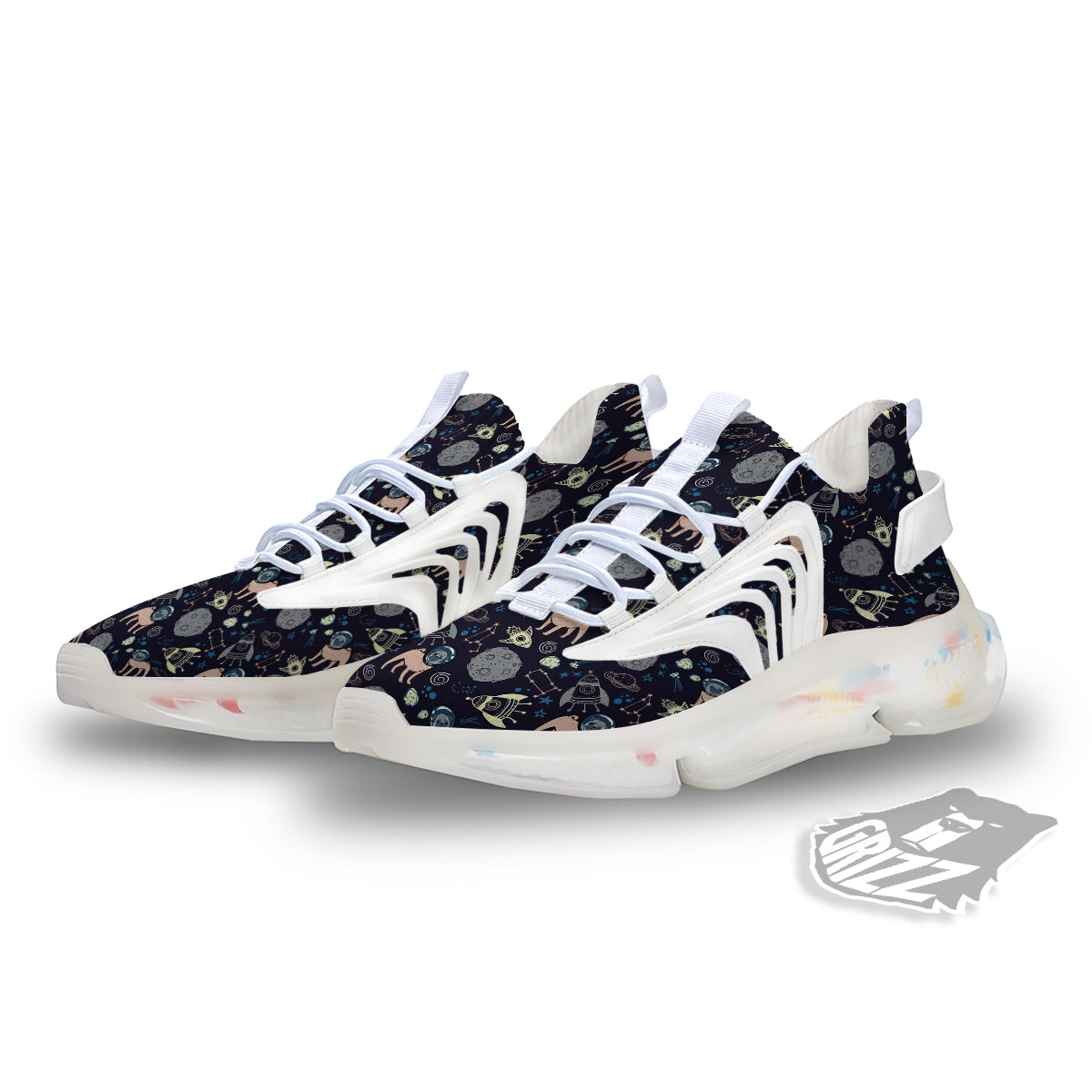 Pug And Astronaut In The Space Print Pattern White Gym Shoes-grizzshop