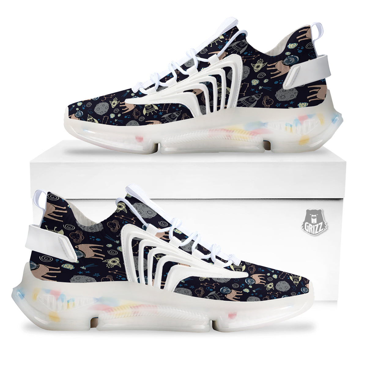 Pug And Astronaut In The Space Print Pattern White Gym Shoes-grizzshop