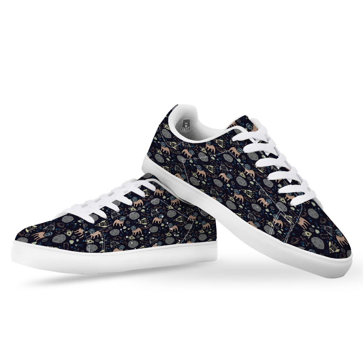 Pug And Astronaut In The Space Print Pattern White Low Top Sneakers-grizzshop