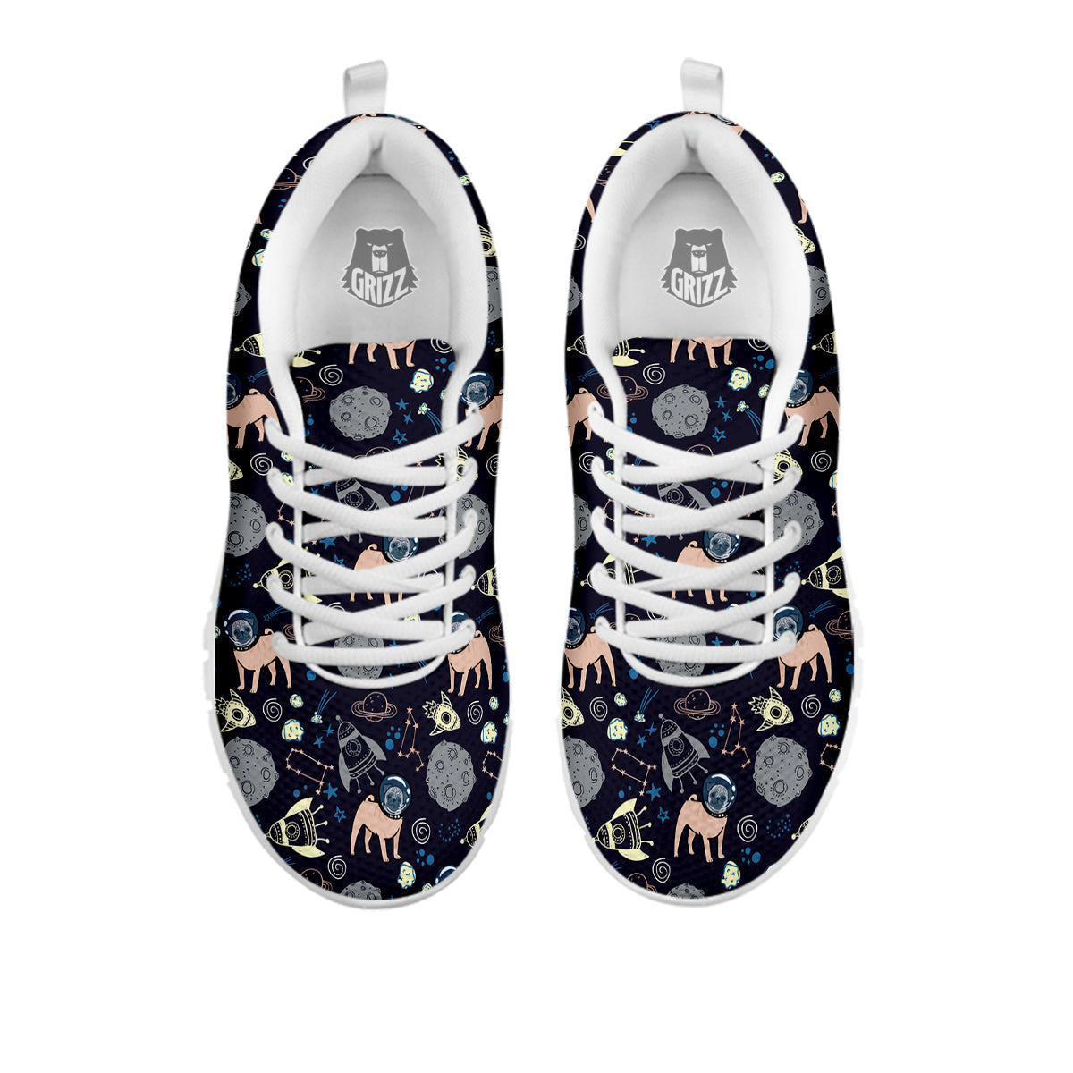 Pug And Astronaut In The Space Print Pattern White Sneaker-grizzshop