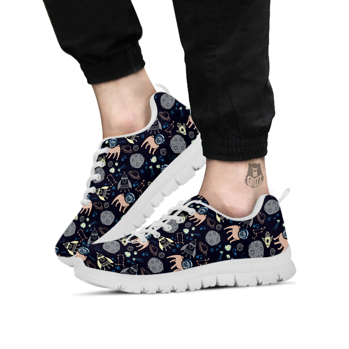 Pug And Astronaut In The Space Print Pattern White Sneaker-grizzshop