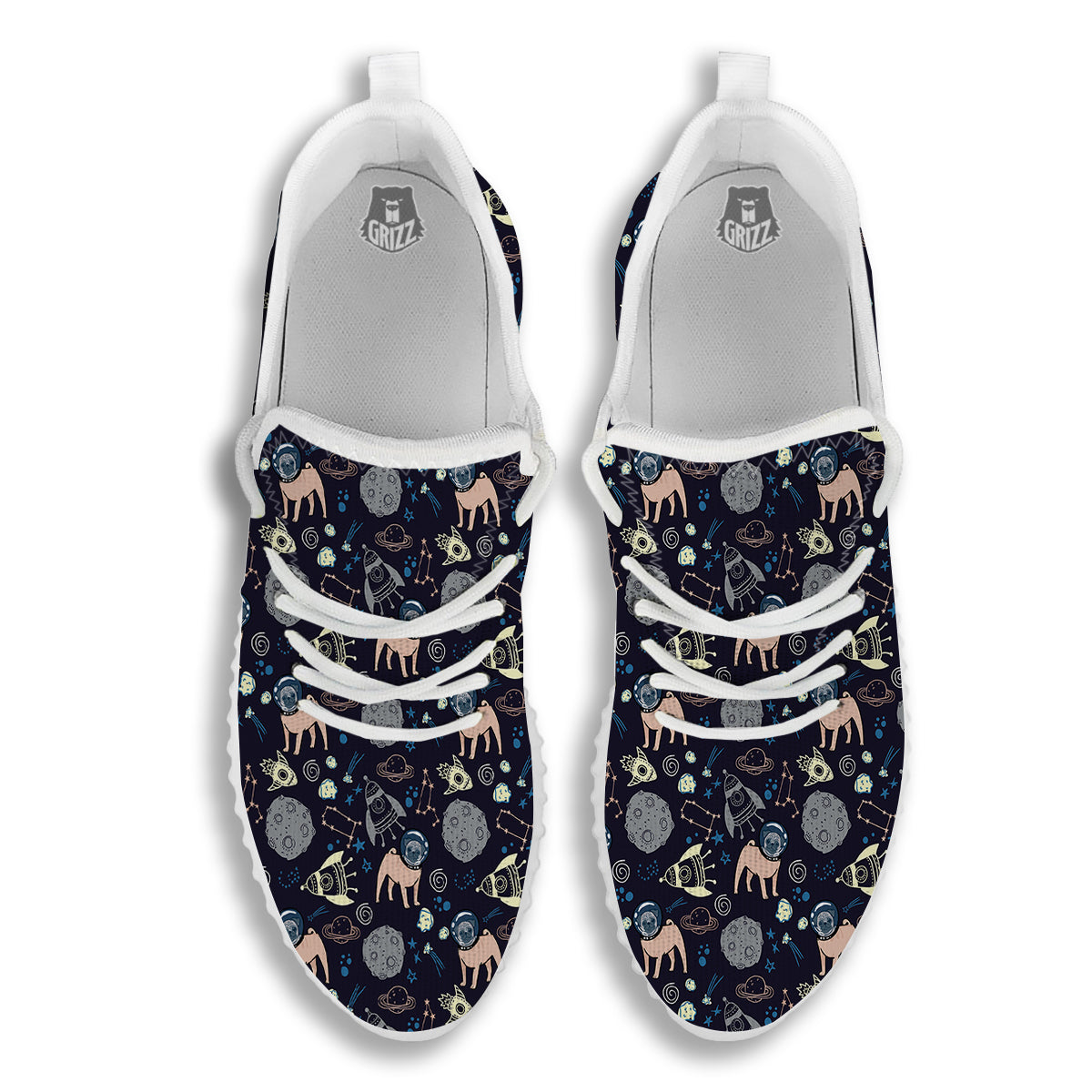 Pug And Astronaut In The Space Print Pattern White Walking Shoes-grizzshop
