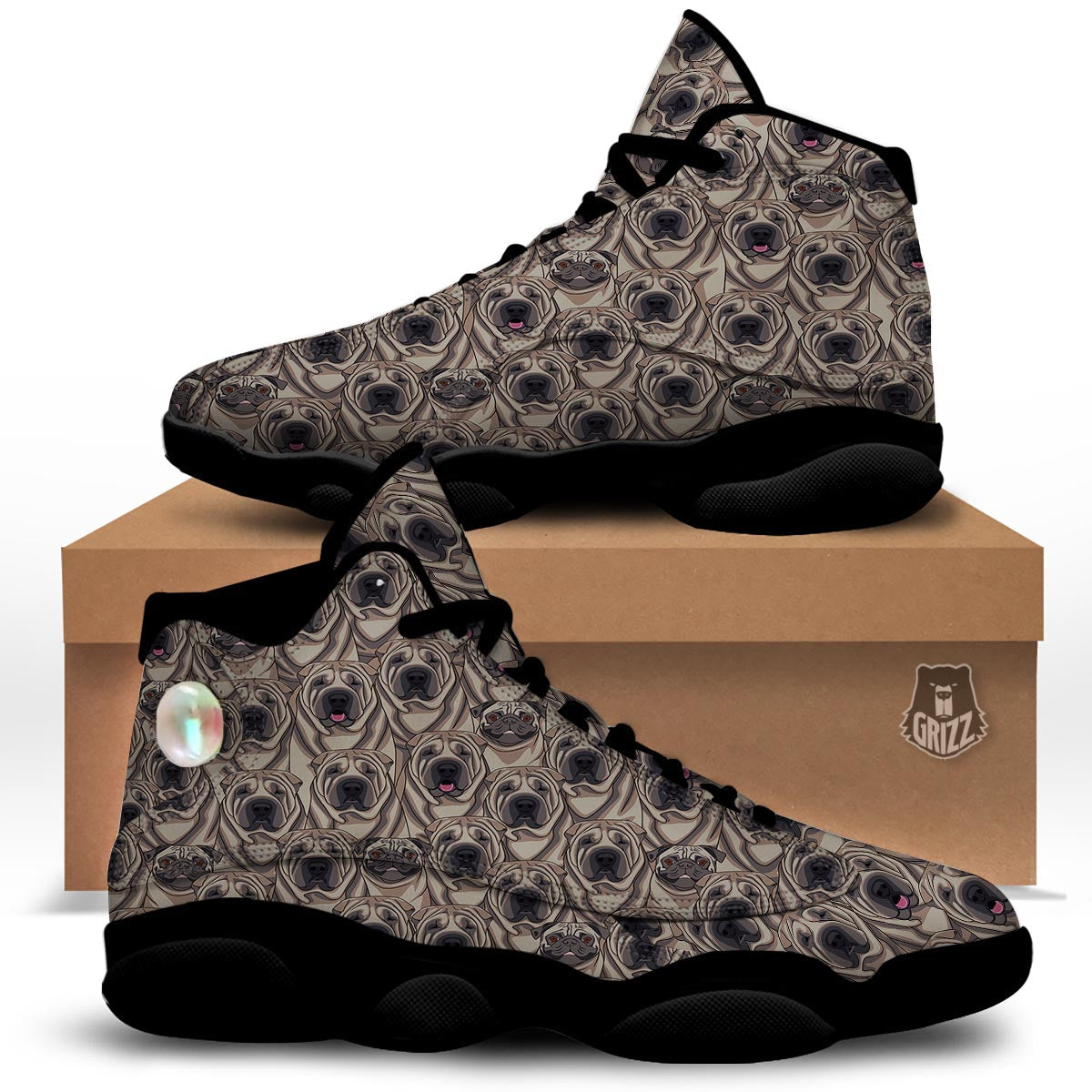 Pug And Shar Pei Print Pattern Black Basketball Shoes-grizzshop