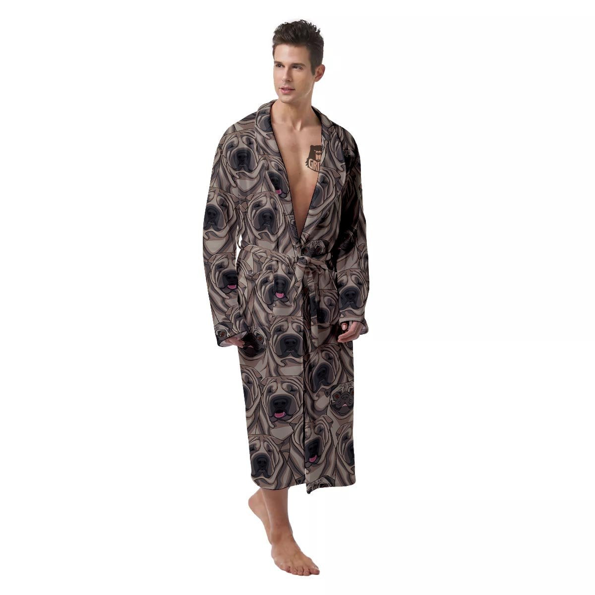 Pug And Shar Pei Print Pattern Men's Robe-grizzshop