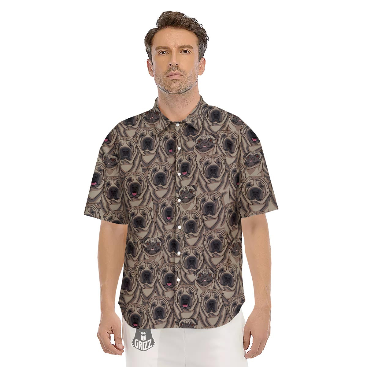 Pug And Shar Pei Print Pattern Men's Short Sleeve Shirts-grizzshop
