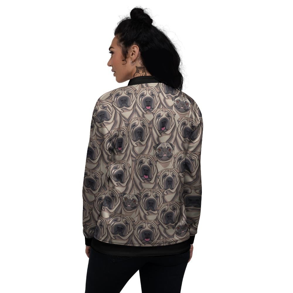 Pug And Shar Pei Print Pattern Women's Bomber Jacket-grizzshop