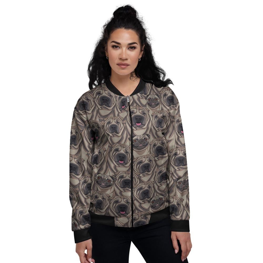 Pug And Shar Pei Print Pattern Women's Bomber Jacket-grizzshop