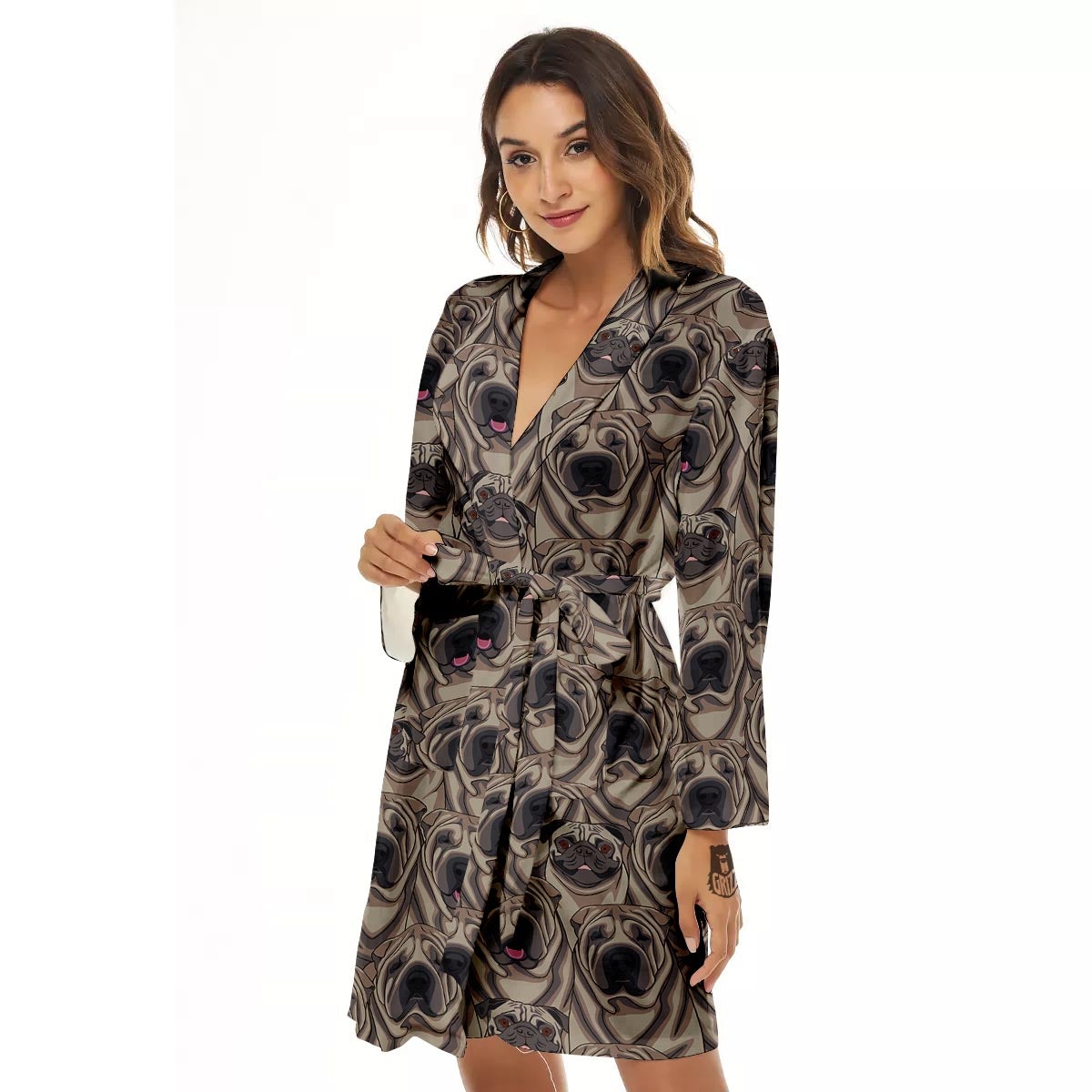 Pug And Shar Pei Print Pattern Women's Robe-grizzshop