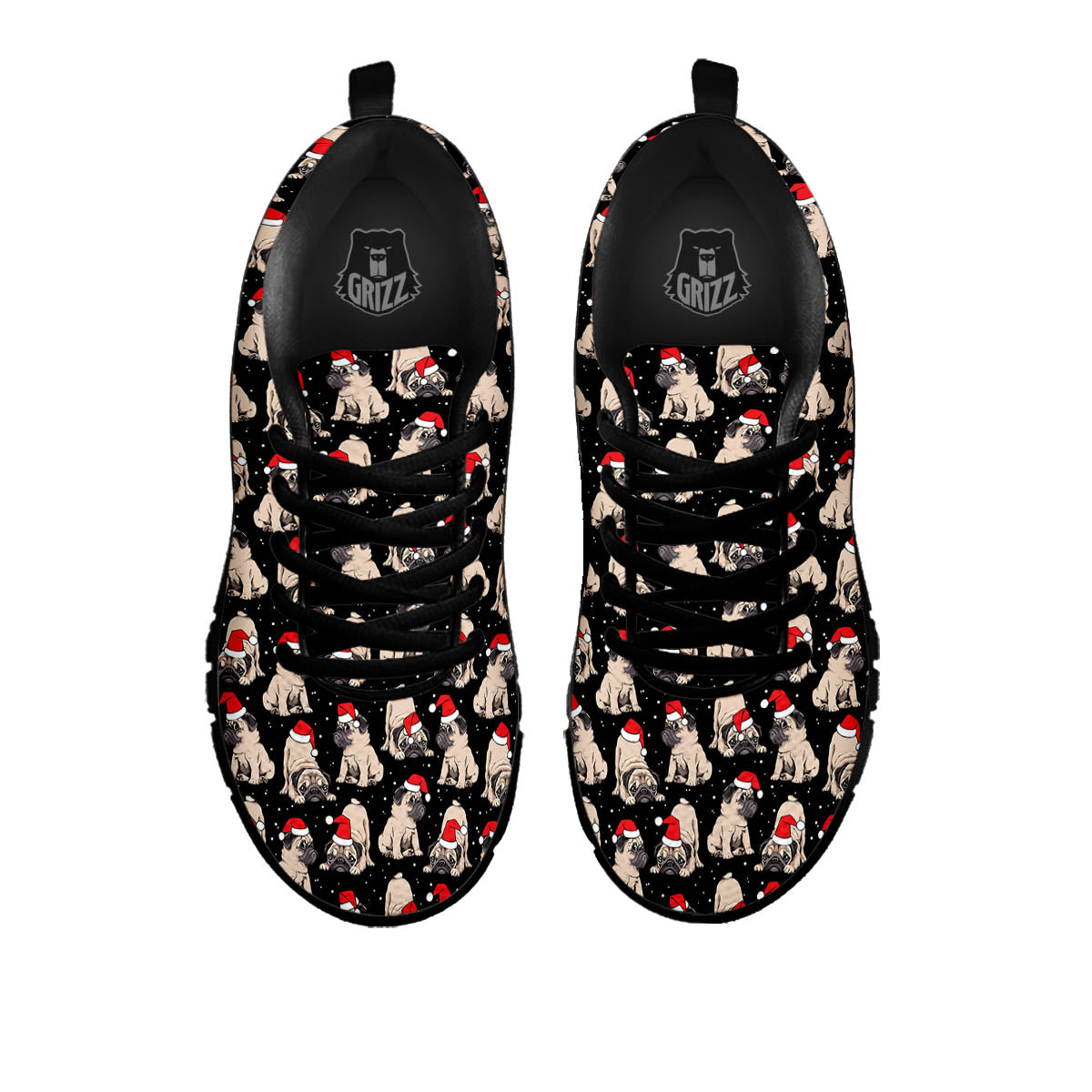 Pug Christmas Santa Print Pattern Black Sneaker-grizzshop
