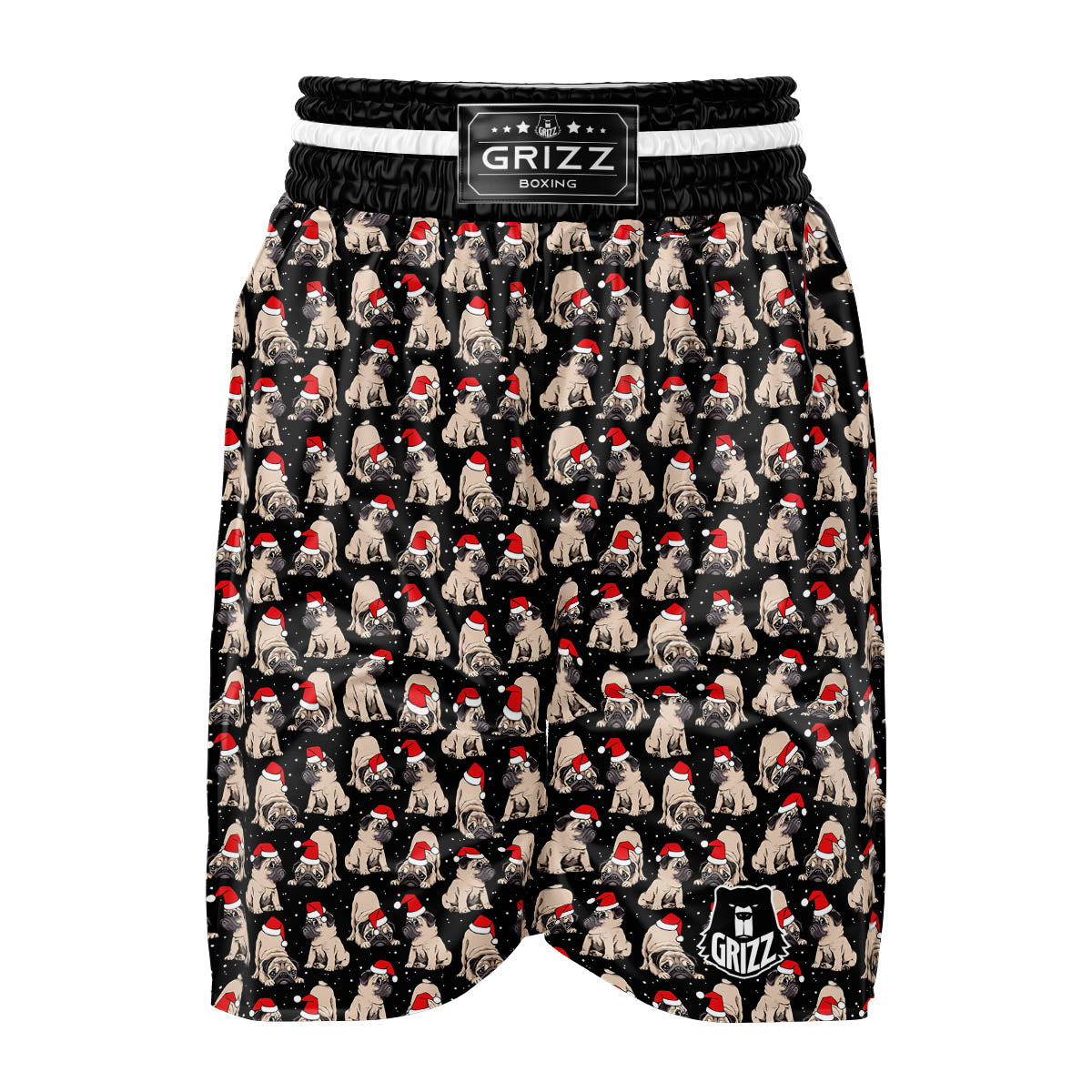 Pug Christmas Santa Print Pattern Boxing Shorts-grizzshop