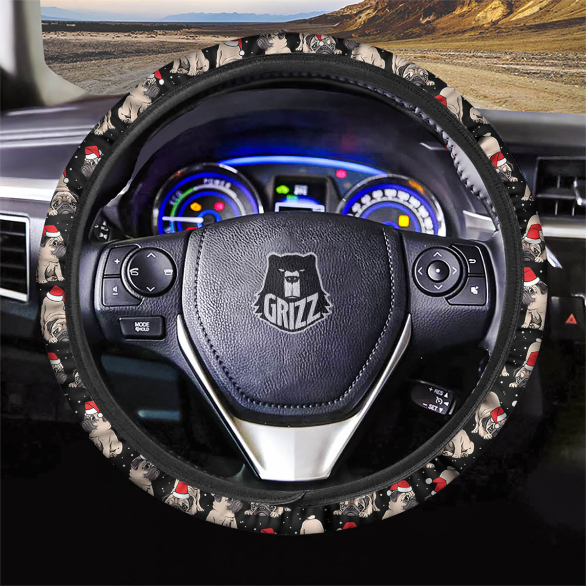 Pug Christmas Santa Print Pattern Car Steering Wheel Cover-grizzshop