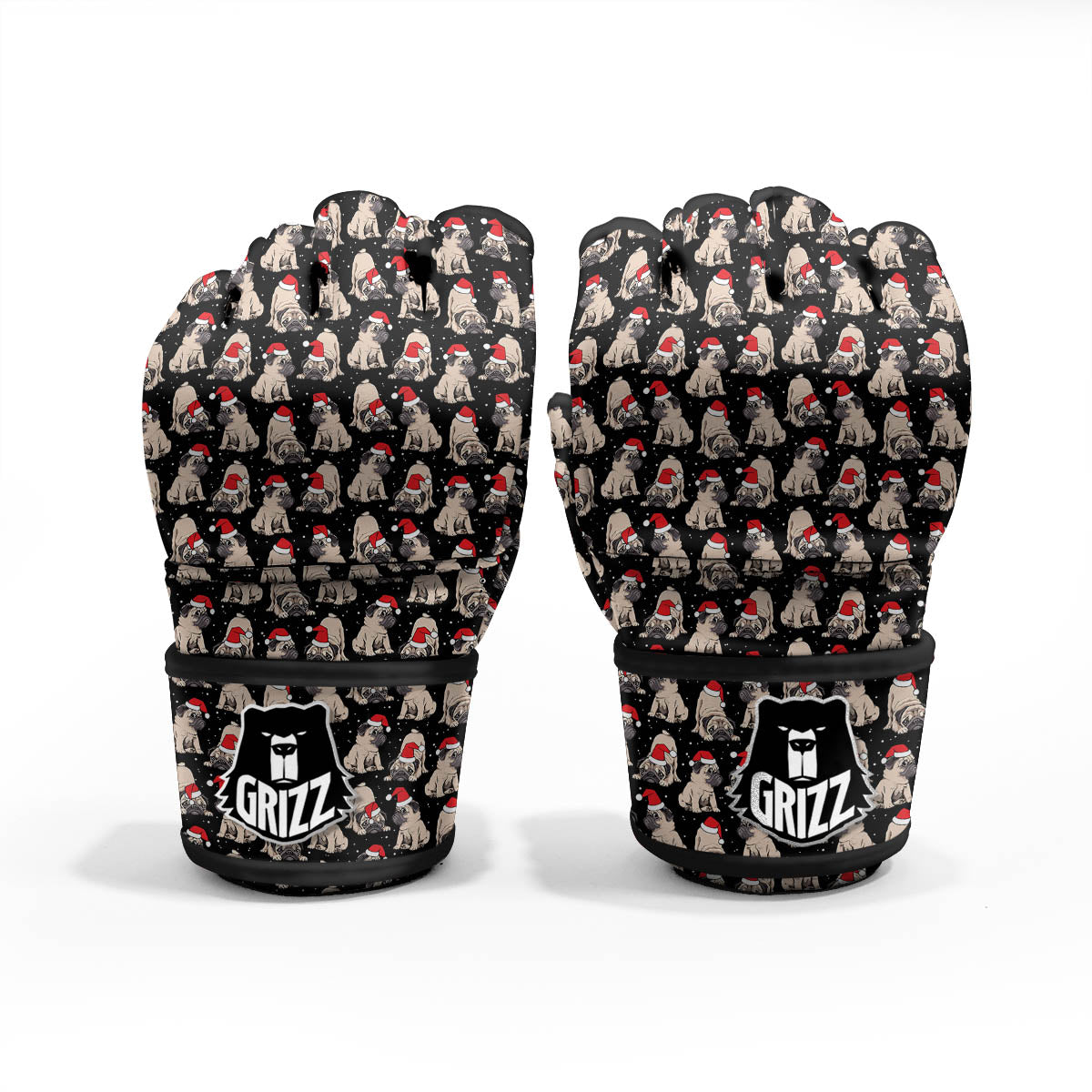 Pug Christmas Santa Print Pattern MMA Gloves-grizzshop