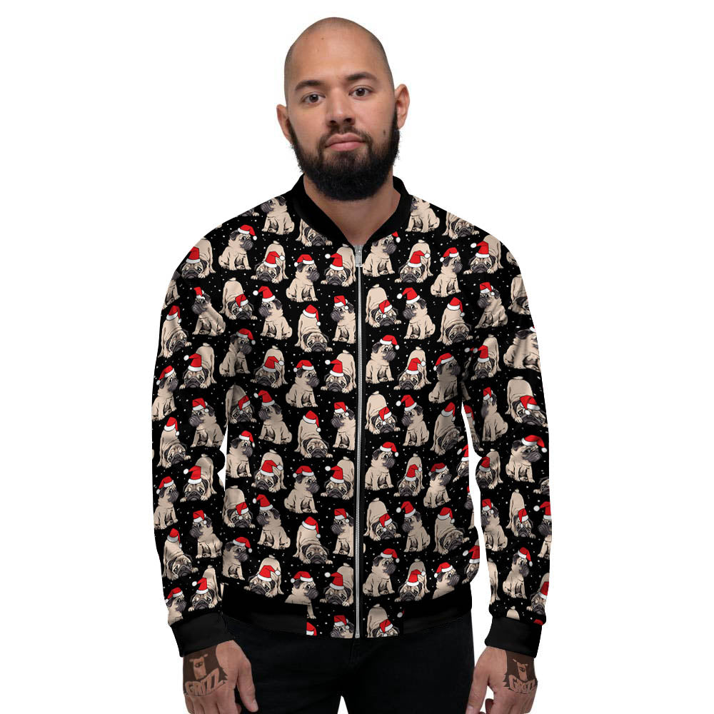 Pug Christmas Santa Print Pattern Men's Bomber Jacket-grizzshop