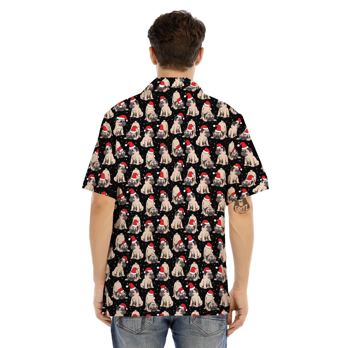 Pug Christmas Santa Print Pattern Men's Hawaiian Shirt-grizzshop