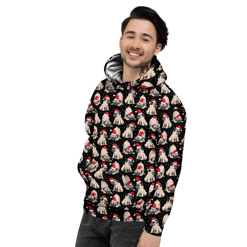 Pug Christmas Santa Print Pattern Men's Hoodie-grizzshop