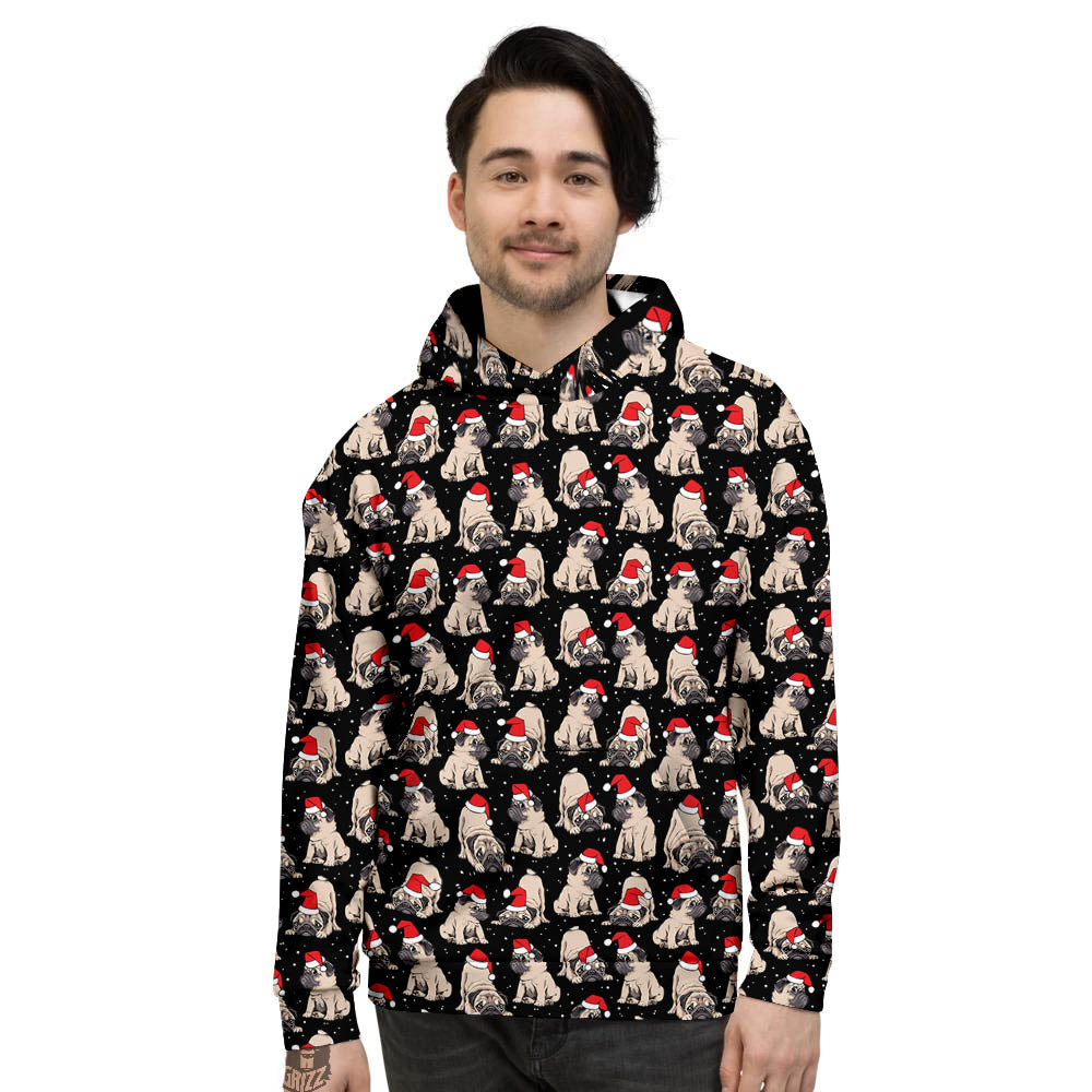 Pug Christmas Santa Print Pattern Men's Hoodie-grizzshop
